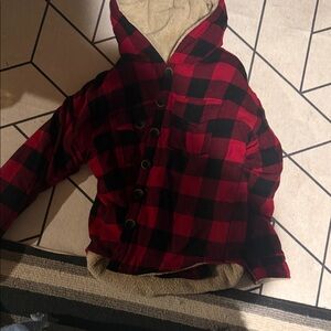 Women’s Red & Black Buffalo Plaid Sherpa-Lined Hooded Jacket